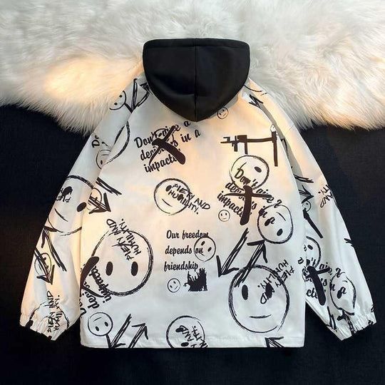 Herren mehrlagige Übergangsjacke mit Kapuzen-Innenlayer und Smiley-Graffiti-Print Nord Taschen