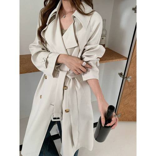 Damen Kastenförmiger Midilanger Trenchcoat mit weichem Fall und verstellbaren Manschetten Nord Taschen