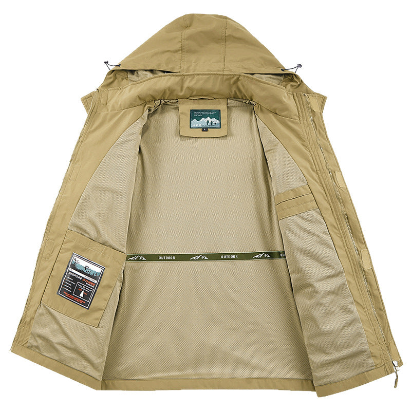 Herren Field‑Utility‑Outdoorjacke mit Kapuze, Multifach‑Taschen und Mesh‑Innenfutter Nord Taschen