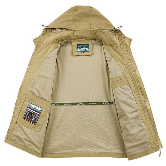 Herren Field‑Utility‑Outdoorjacke mit Kapuze, Multifach‑Taschen und Mesh‑Innenfutter Nord Taschen