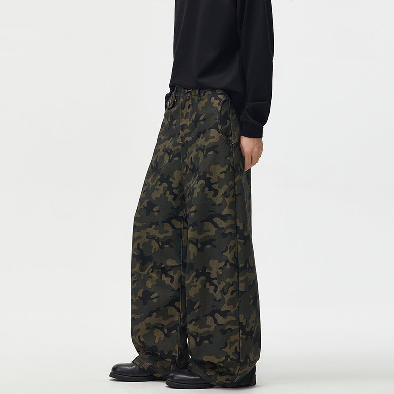 Herren Ultraweite Camouflage-Palazzohose mit geradem Bein und strukturierter Canvas-Qualität Nord Taschen