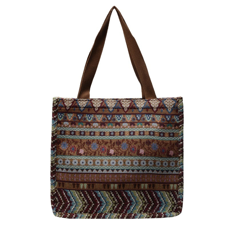 Damen Trendige Jute-Tasche mit buntem Ethnomuster Nord Taschen