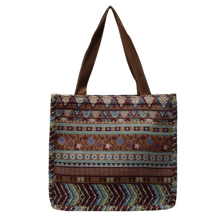 Damen Trendige Jute-Tasche mit buntem Ethnomuster Nord Taschen