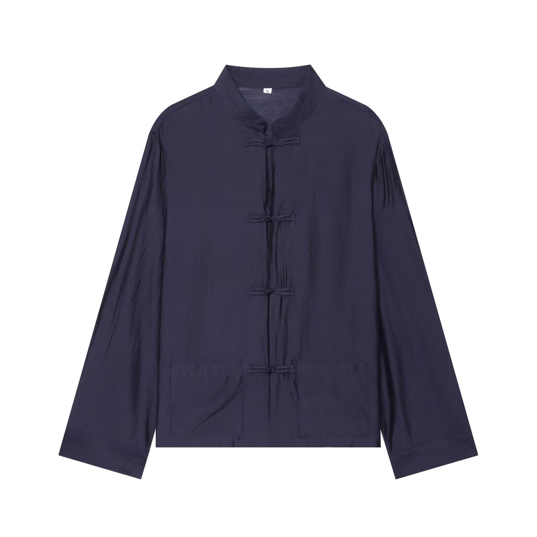 Damen Asiatisch-inspirierte Übergangsjacke mit Stehkragen, Knotenverschlüssen und aufgesetzten Taschen Nord Taschen