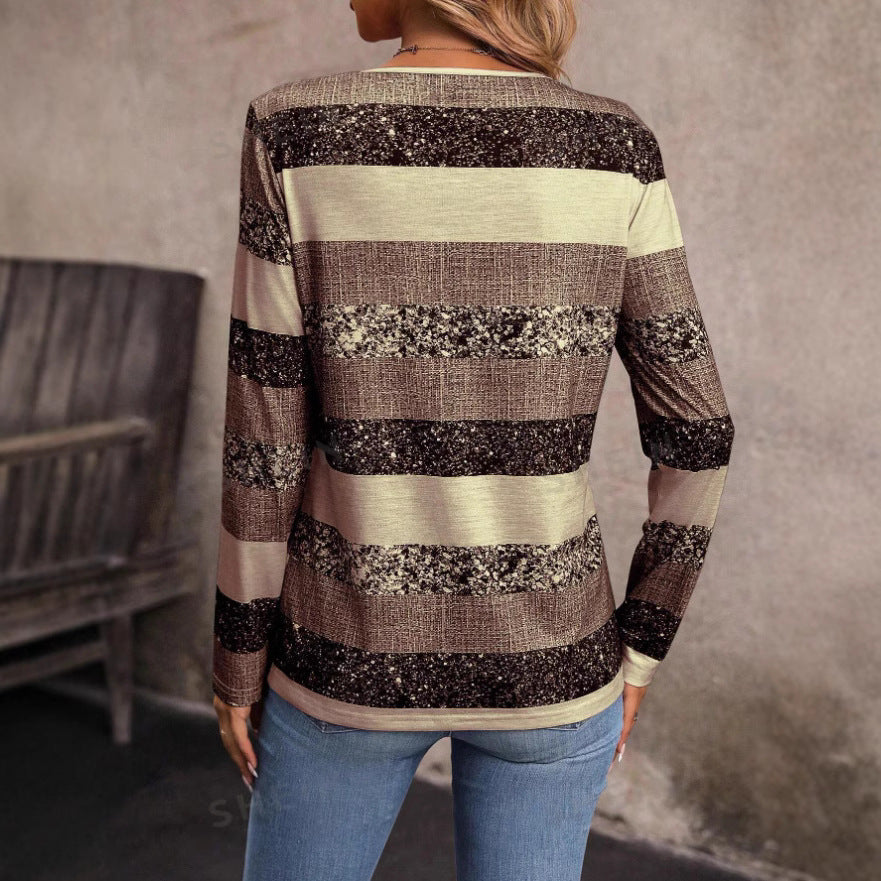 Damen Stylisches Longsleeve-Oberteil mit V-Ausschnitt und Knopfdetails Nord Taschen
