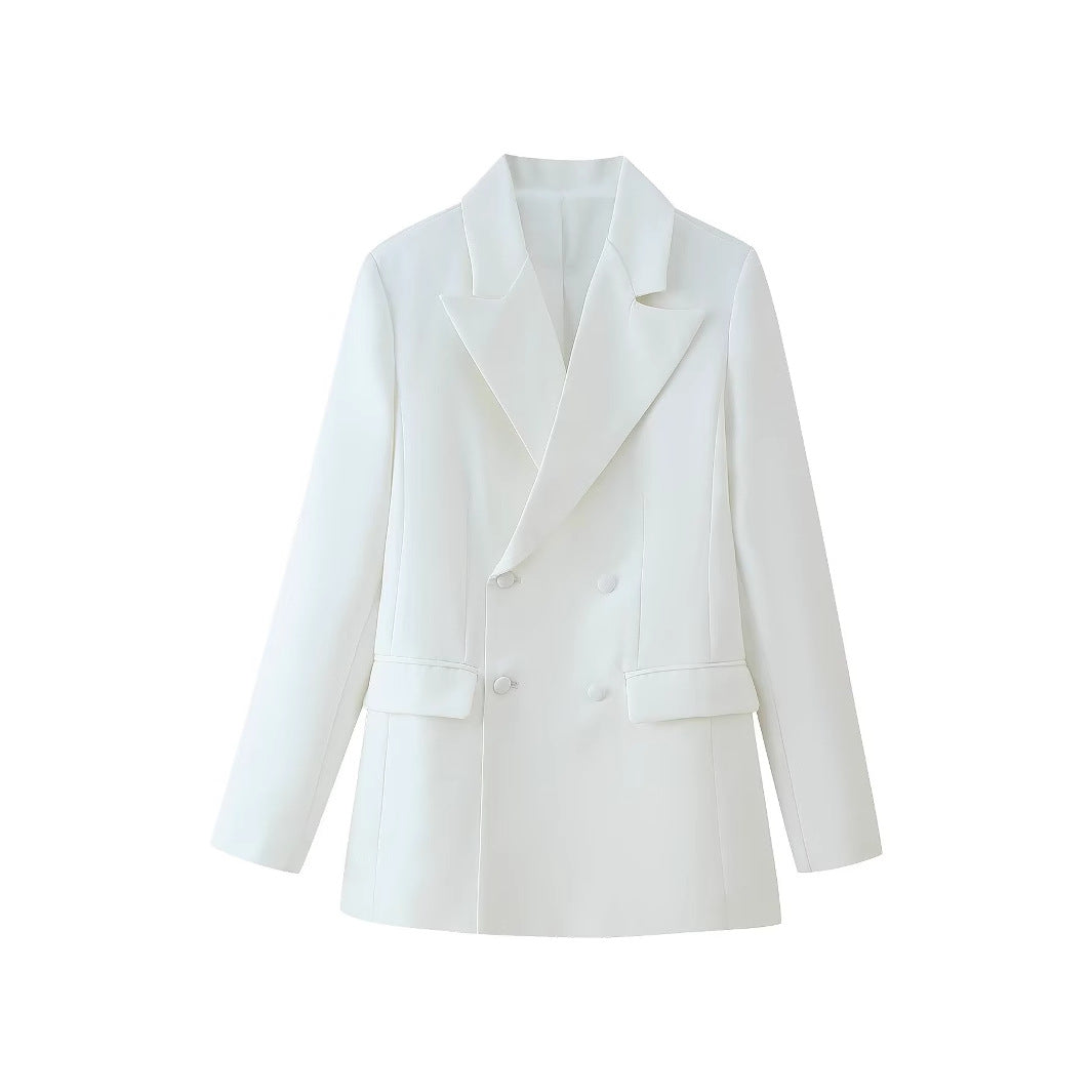 Damen 50+ taillierter Doppelreiher‑Longblazer mit oversized Revers und Pattentaschen Nord Taschen
