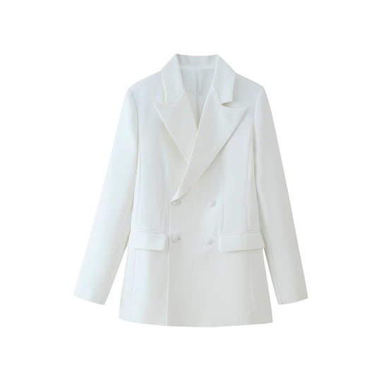 Damen 50+ taillierter Doppelreiher‑Longblazer mit oversized Revers und Pattentaschen Nord Taschen