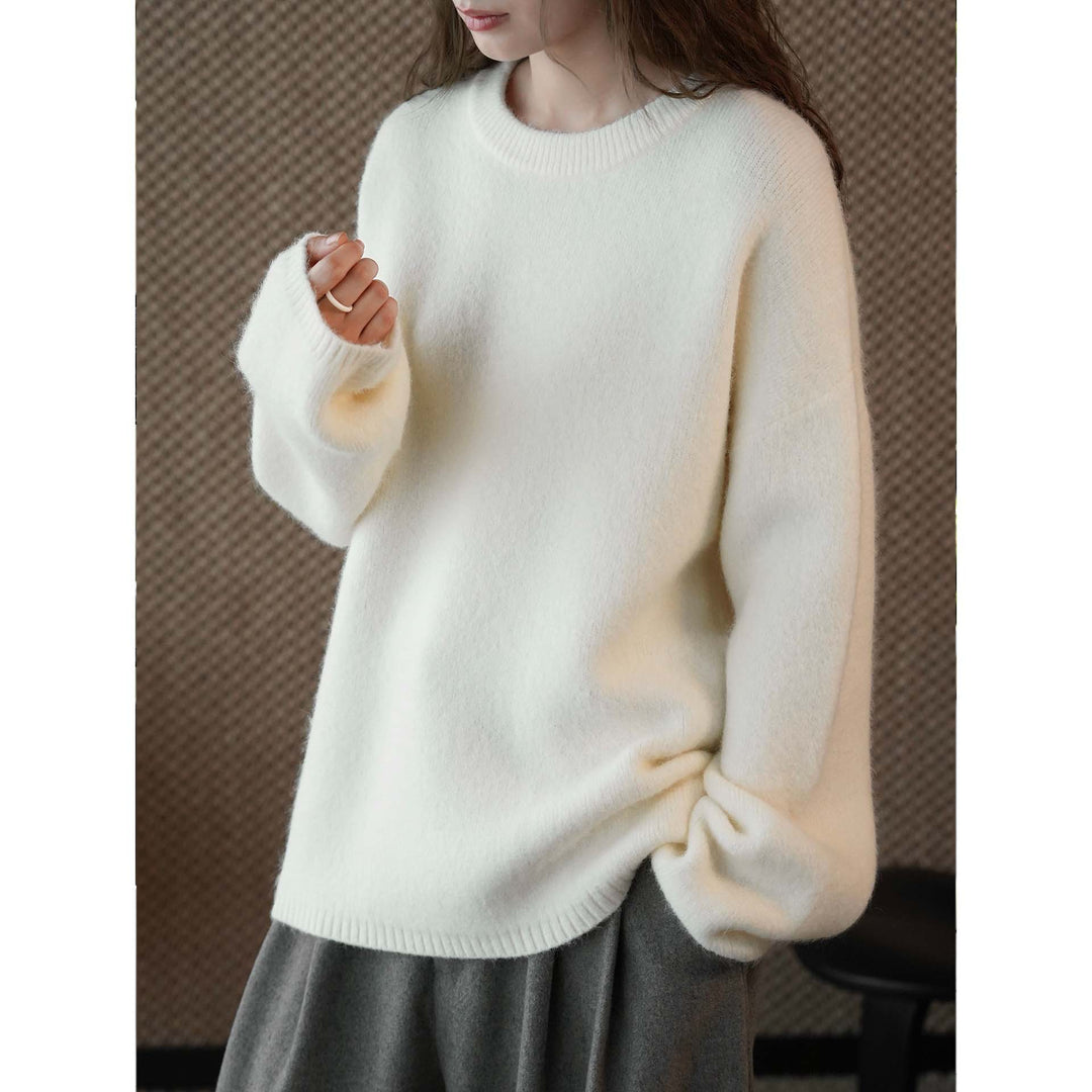 Damen Weicher Oversize-Strickpullover mit Rundhalsausschnitt Nord Taschen