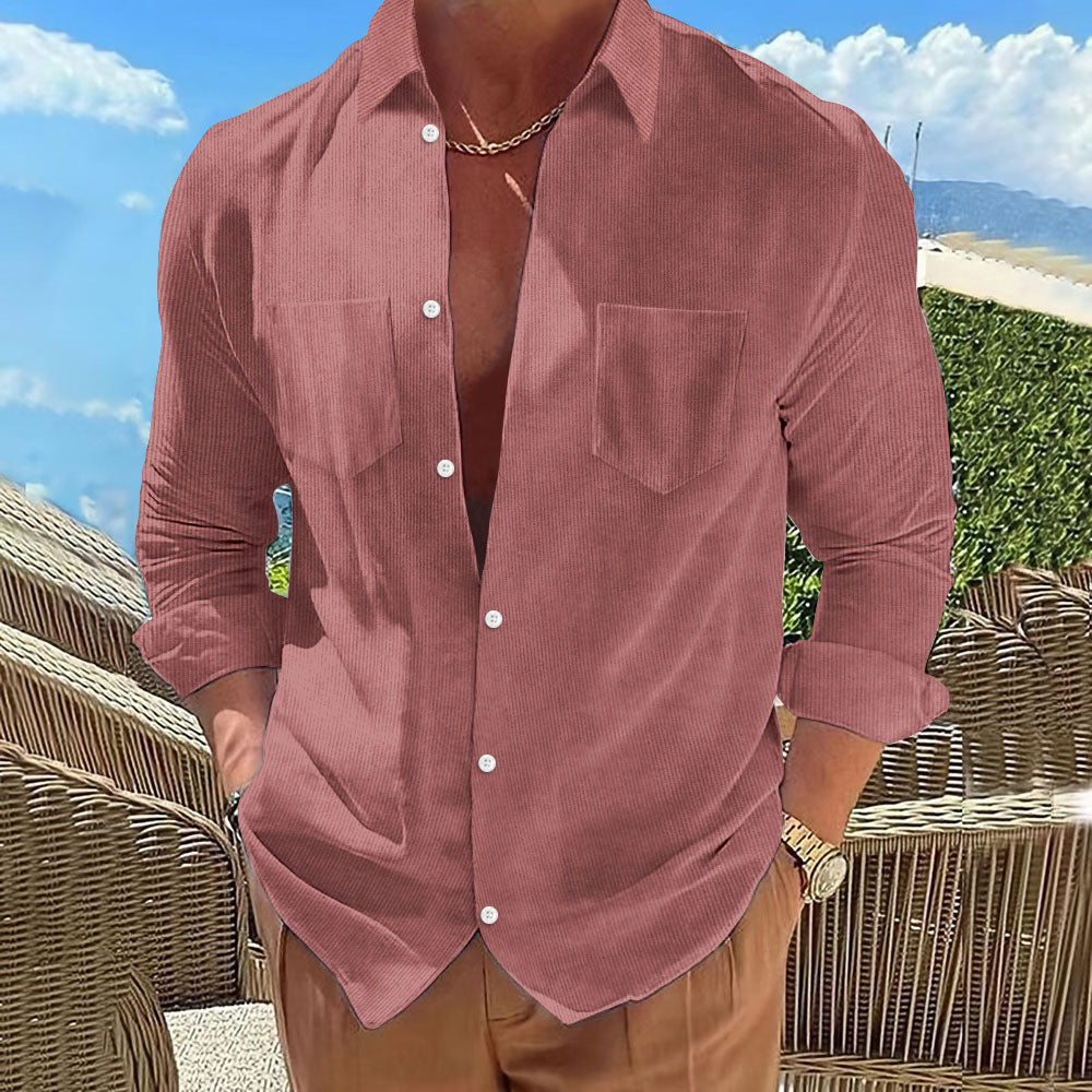 Herren Strukturierte Hemdbluse mit Brusttaschen und umschlagbaren Ärmeln
