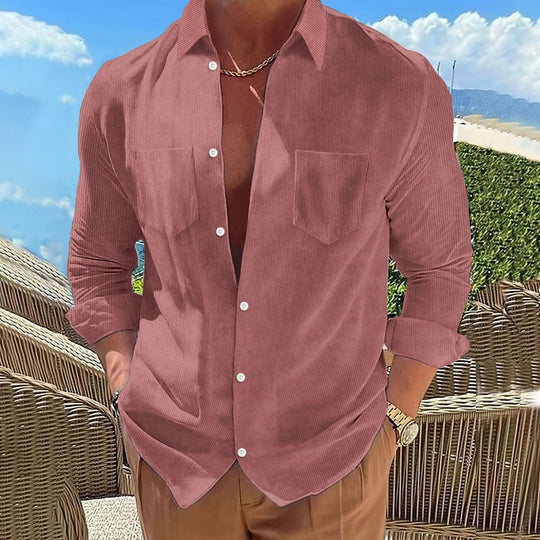 Herren Strukturierte Hemdbluse mit Brusttaschen und umschlagbaren Ärmeln