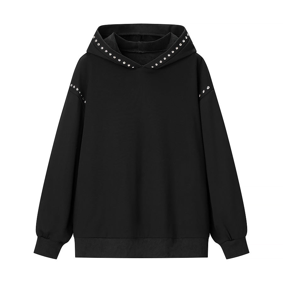 Damen Oversize-Kapuzenpullover mit Nietenbesatz und Rippbündchen Nord Taschen