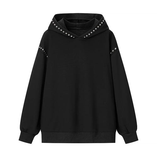 Damen Oversize-Kapuzenpullover mit Nietenbesatz und Rippbündchen Nord Taschen
