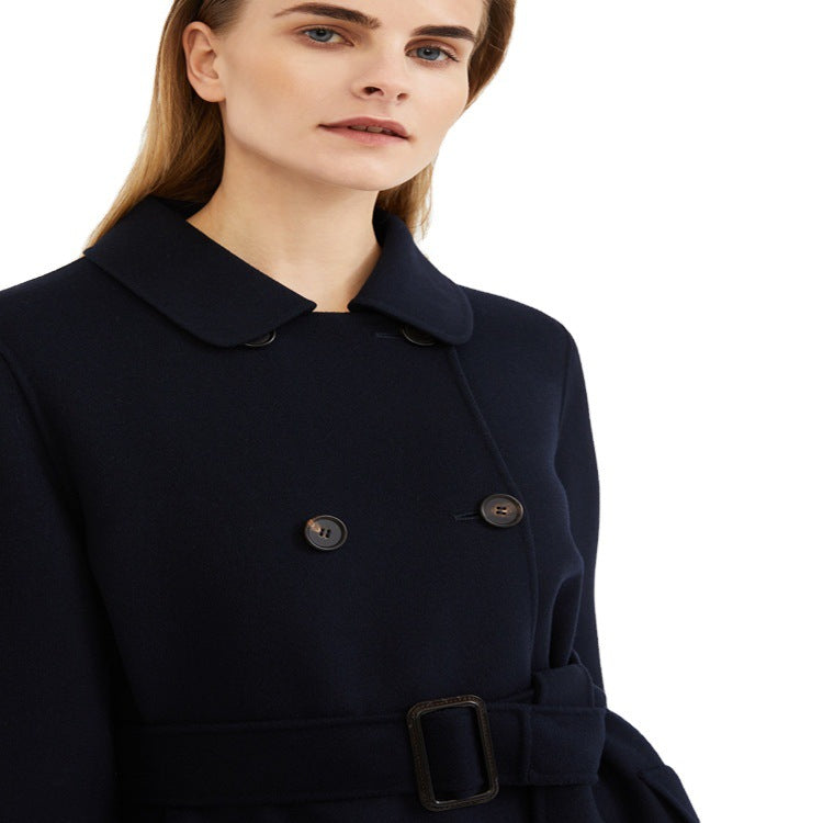 Damen Longcoat im minimalistischen Mantelkleid‑Look mit verdeckter Doppelreihe und Stoffgürtel Nord Taschen