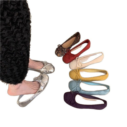 Damen Ballerinas mit glänzender Oberfläche und zierlichem Schleifendetail