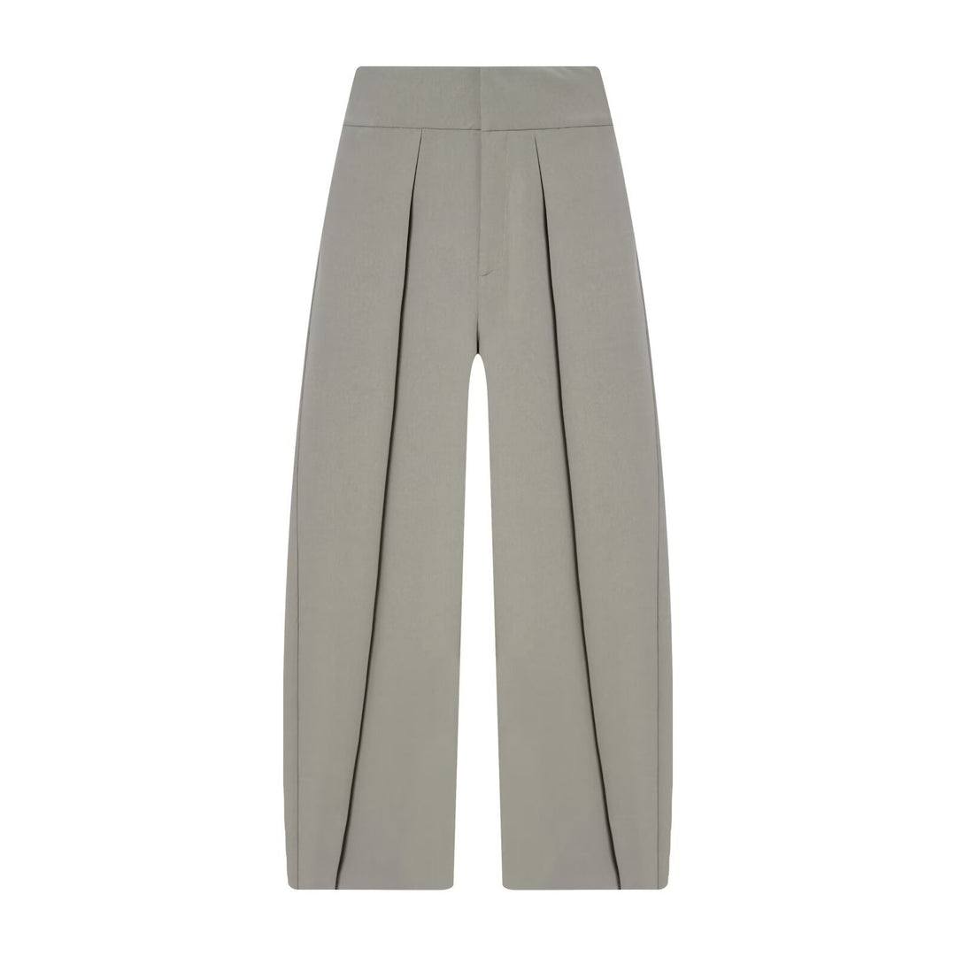 Damen Hochtaillierte Plissée-Hose mit weitem Bein und markanten Vorderfalten Nord Taschen