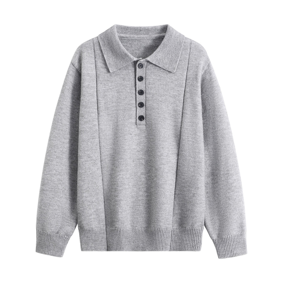 Damen Lockerer Feinstrick-Polo mit Halbknopf-Leiste und gerippten Bündchen Nord Taschen