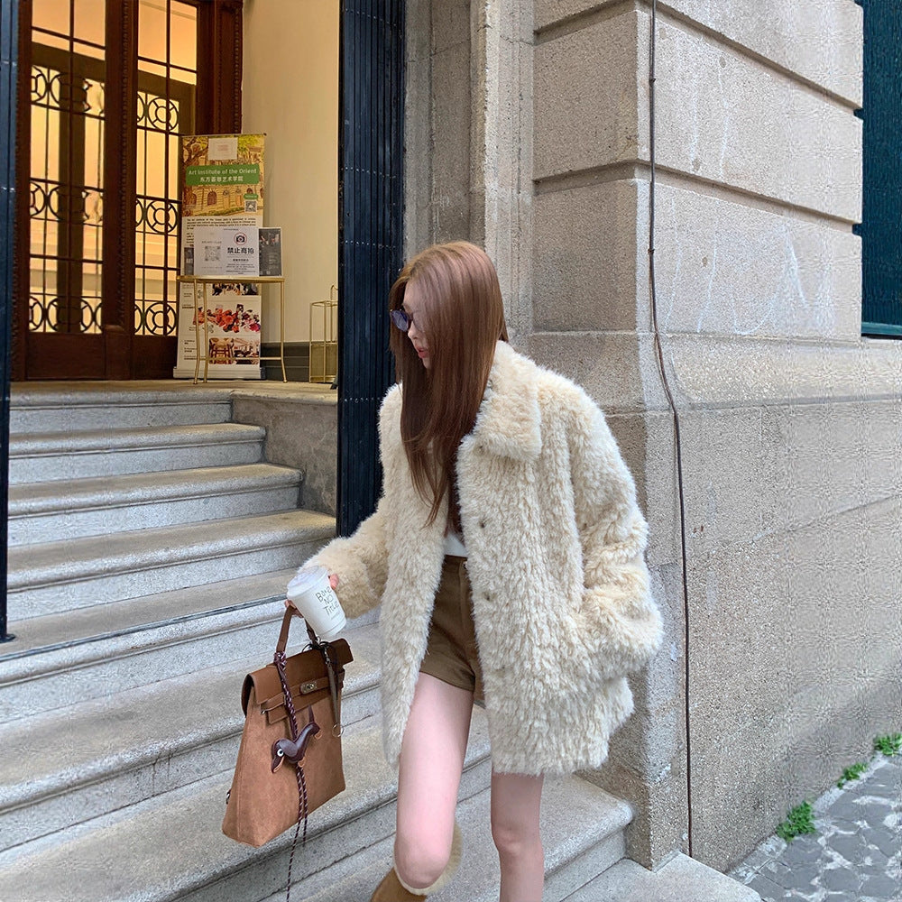 Damen Oversized Kunstfell‑Mantel mit Teddy‑Optik, Stehkragen und Eingrifftaschen Nord Taschen