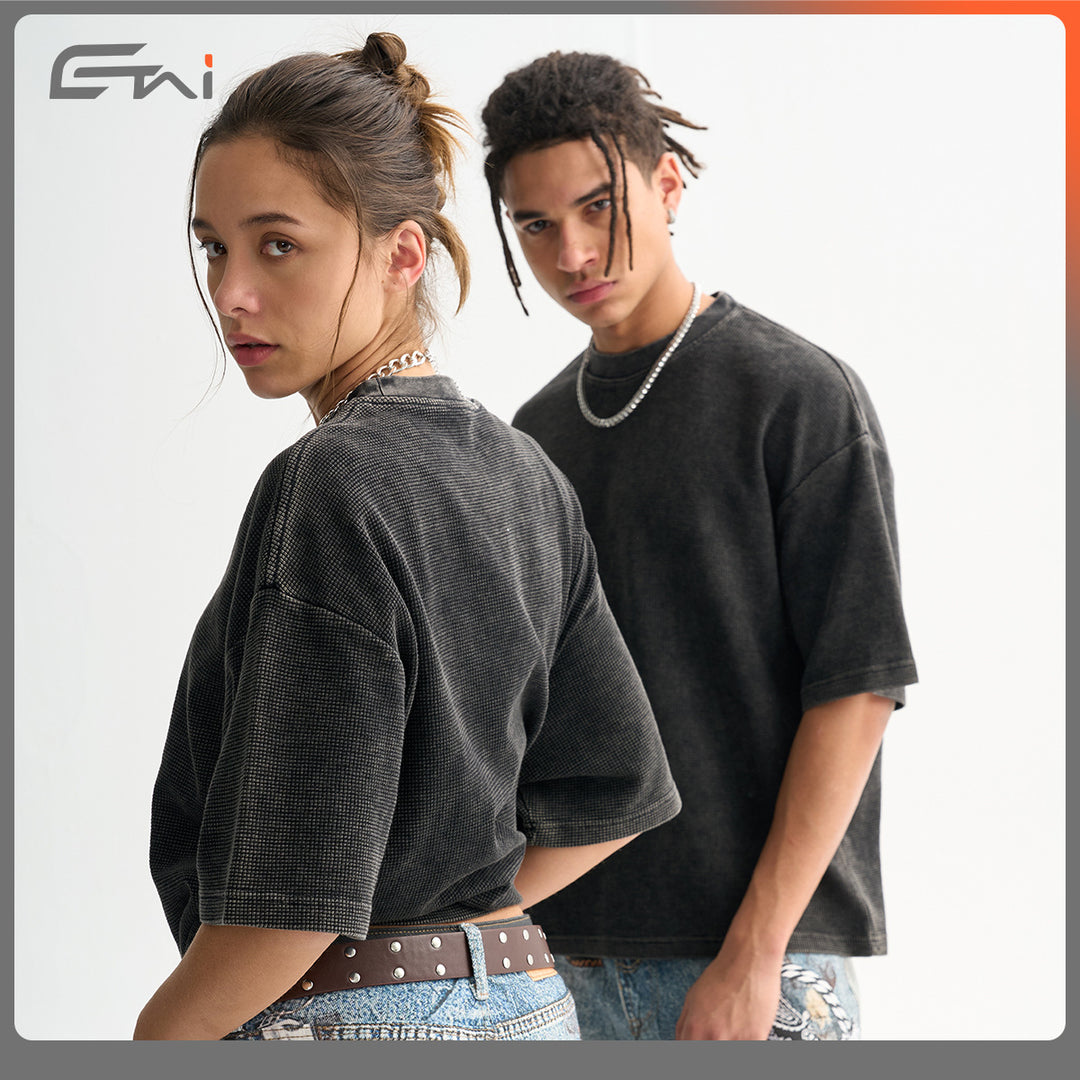 Herren Oversized Struktur-T-Shirt mit Rundhalsausschnitt Nord Taschen