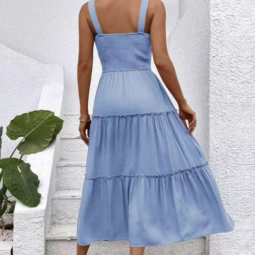 Damen Maxikleid mit elastischem Bustier und fließendem Rock