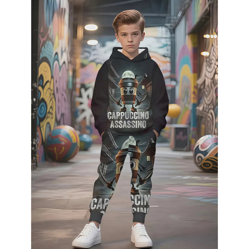 Unisex Kinder Jogginganzug mit Kapuzenpullover und detailreichem Auto-Print Nord Taschen