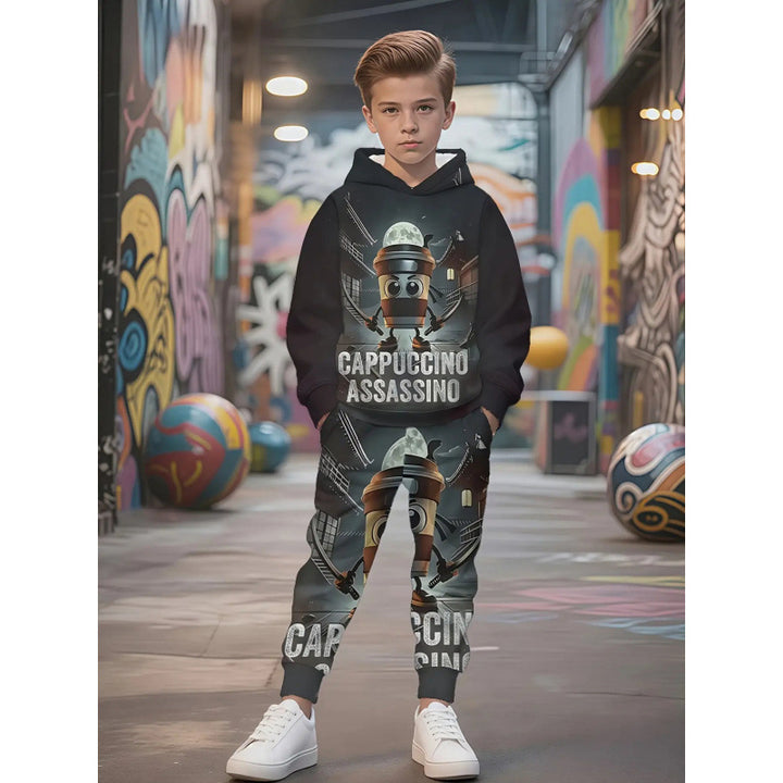 Unisex Kinder Jogginganzug mit Kapuzenpullover und detailreichem Auto-Print Nord Taschen