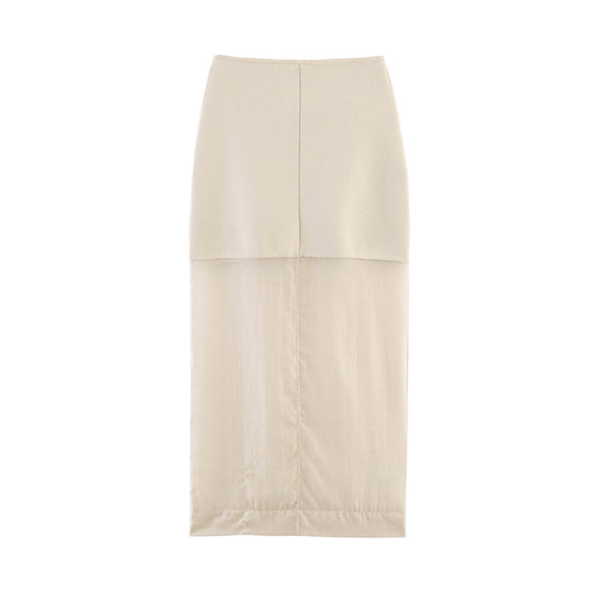 Damen Langer High‑Waist Maxirock mit semitransparentem Unterrock und feinem Strickbund Nord Taschen