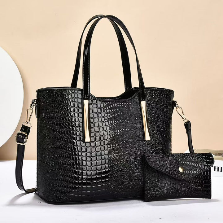 Damen elegante Handtasche mit Kroko-Prägung und Clutch Nord Taschen