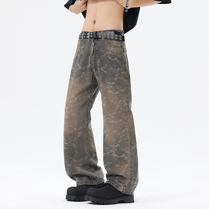 Herren Weit geschnittene Vintage-Denim-Hose im Baggy‑Look mit Marmorwaschung und tiefem Schritt Nord Taschen