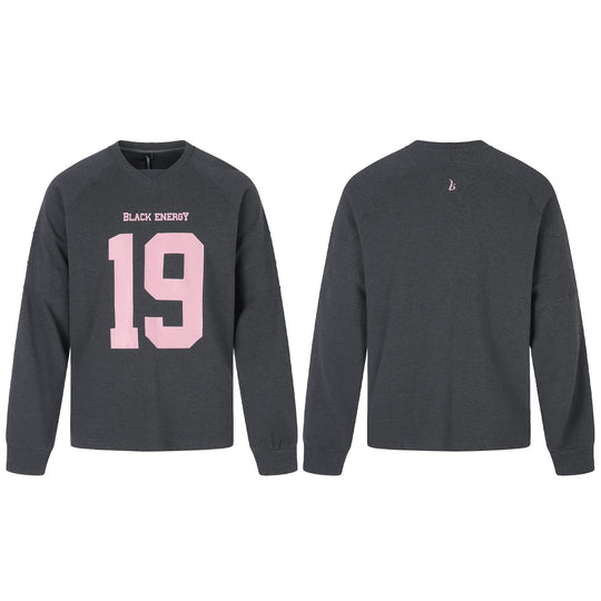 Damen Oversize Sweatshirt mit V‑Ausschnitt, Raglanärmeln und Frontprint Nord Taschen