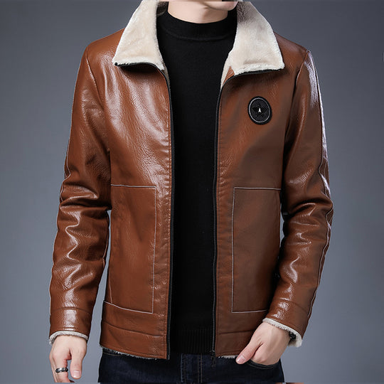 Herren Pilotenblouson in Lederoptik mit Sherpa-Innenfutter und Stehkragen Nord Taschen
