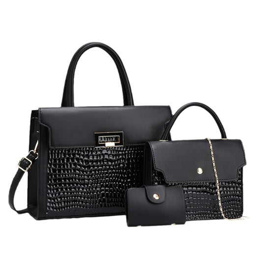 Damen Handtaschen-Set mit luxuriösem Krokodil-Leder-Look und abnehmbarer Clutch Nord Taschen