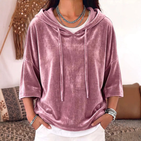 Damen Samt-Kapuzenpullover mit Oversize-Schnitt und Dreiviertelärmeln Nord Taschen