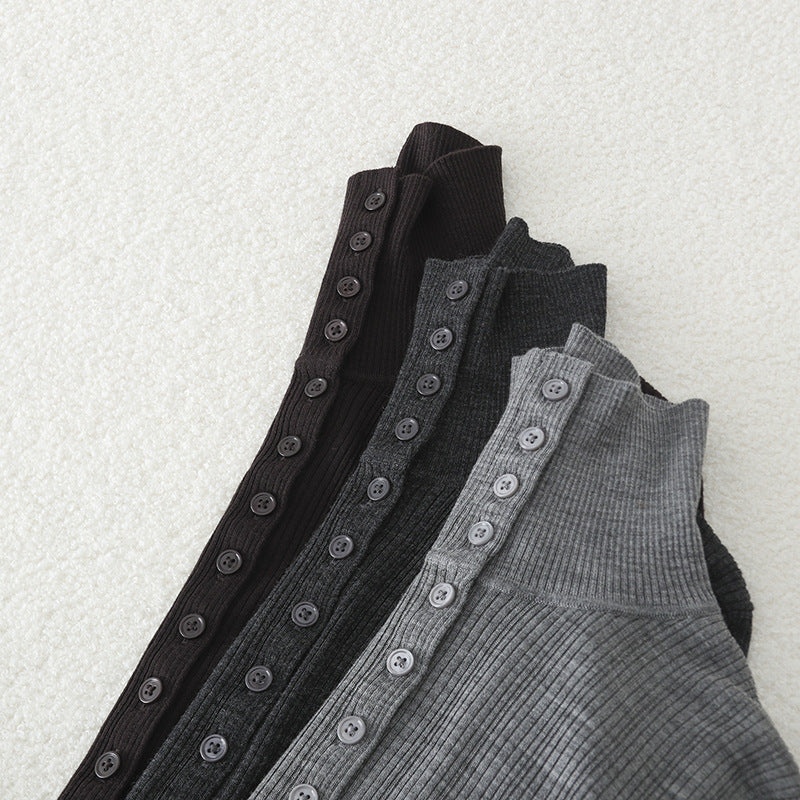 Damen Schmaler Rippen-Longsleeve-Cardigan mit verdeckter Knopfleiste und Stehkragen Nord Taschen