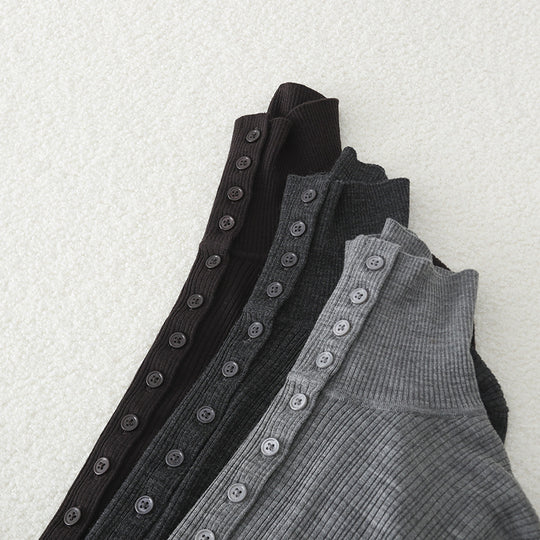Damen Schmaler Rippen-Longsleeve-Cardigan mit verdeckter Knopfleiste und Stehkragen Nord Taschen