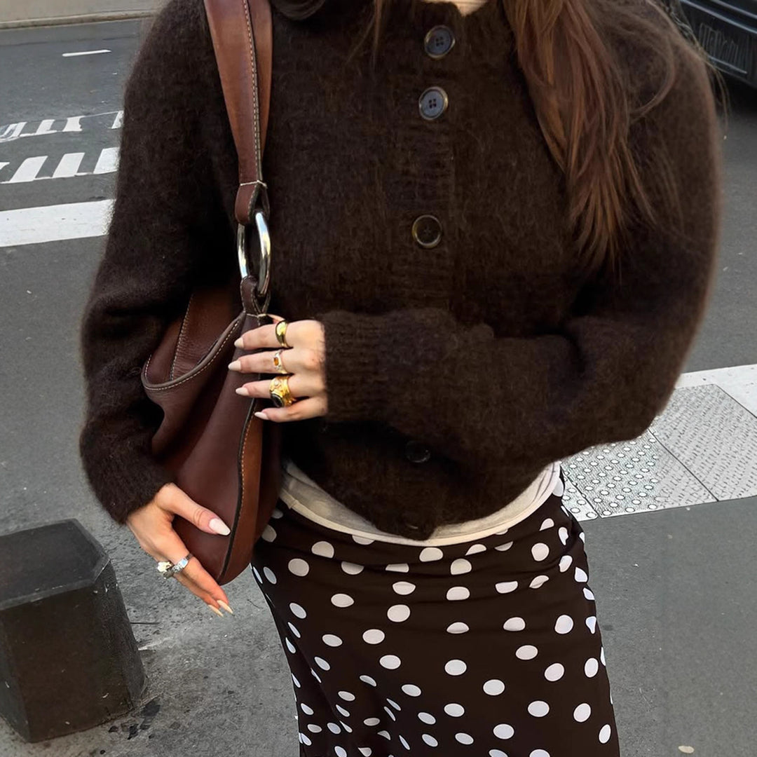 Damen kuschelige Strickjacke mit Oversize-Schnitt und Hornoptik-Knöpfen Nord Taschen