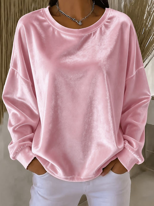 Damen Oversize Samt-Sweatshirt mit Rundhalsausschnitt, überschnittener Schulter und elastischen Bündchen Nord Taschen