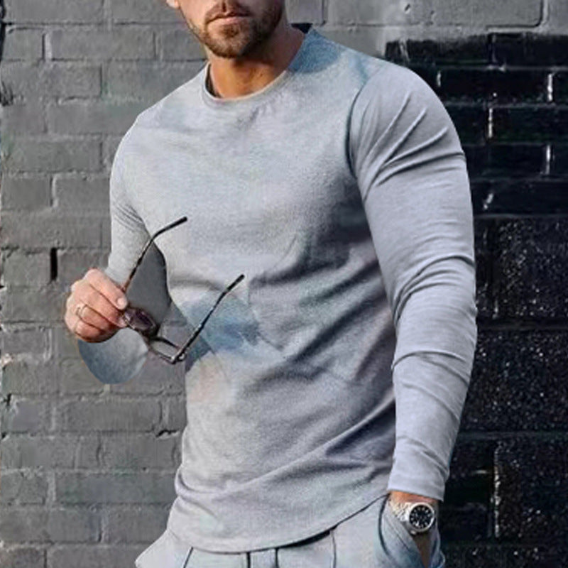 Herren nan schmal geschnittenes Langarmshirt mit Rundhalsausschnitt elastischem Baumwollstretch und verlängertem Saum