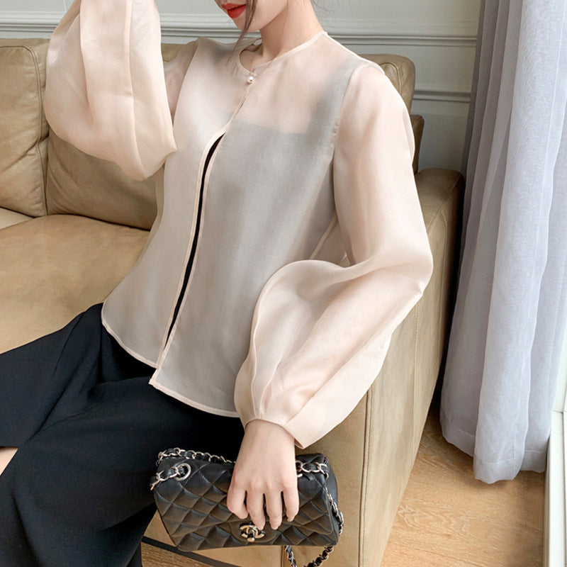Damen Transparente Bluse mit Puffärmeln Nord Taschen