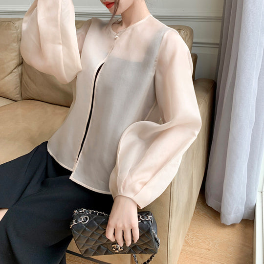 Damen Transparente Bluse mit Puffärmeln Nord Taschen