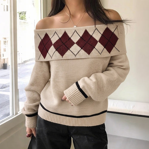 Damen Lässiger Strickpullover mit Off-Shoulder Design Nord Taschen