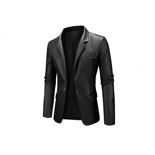 Herren Slim-Fit Ledersakko mit Ein-Knopf, klassischem Revers und Pattentaschen Nord Taschen