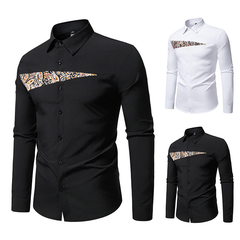 Herren Slim-Fit Business-Hemd mit Paisley-Brustpasse und Kentkragen Nord Taschen