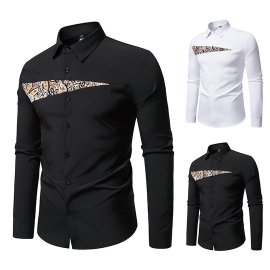 Herren Slim-Fit Business-Hemd mit Paisley-Brustpasse und Kentkragen Nord Taschen