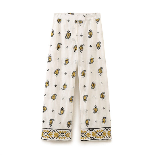 Damen weite Palazzo-Hose mit Paisley-Print und dekorativem Bordürensaum Nord Taschen