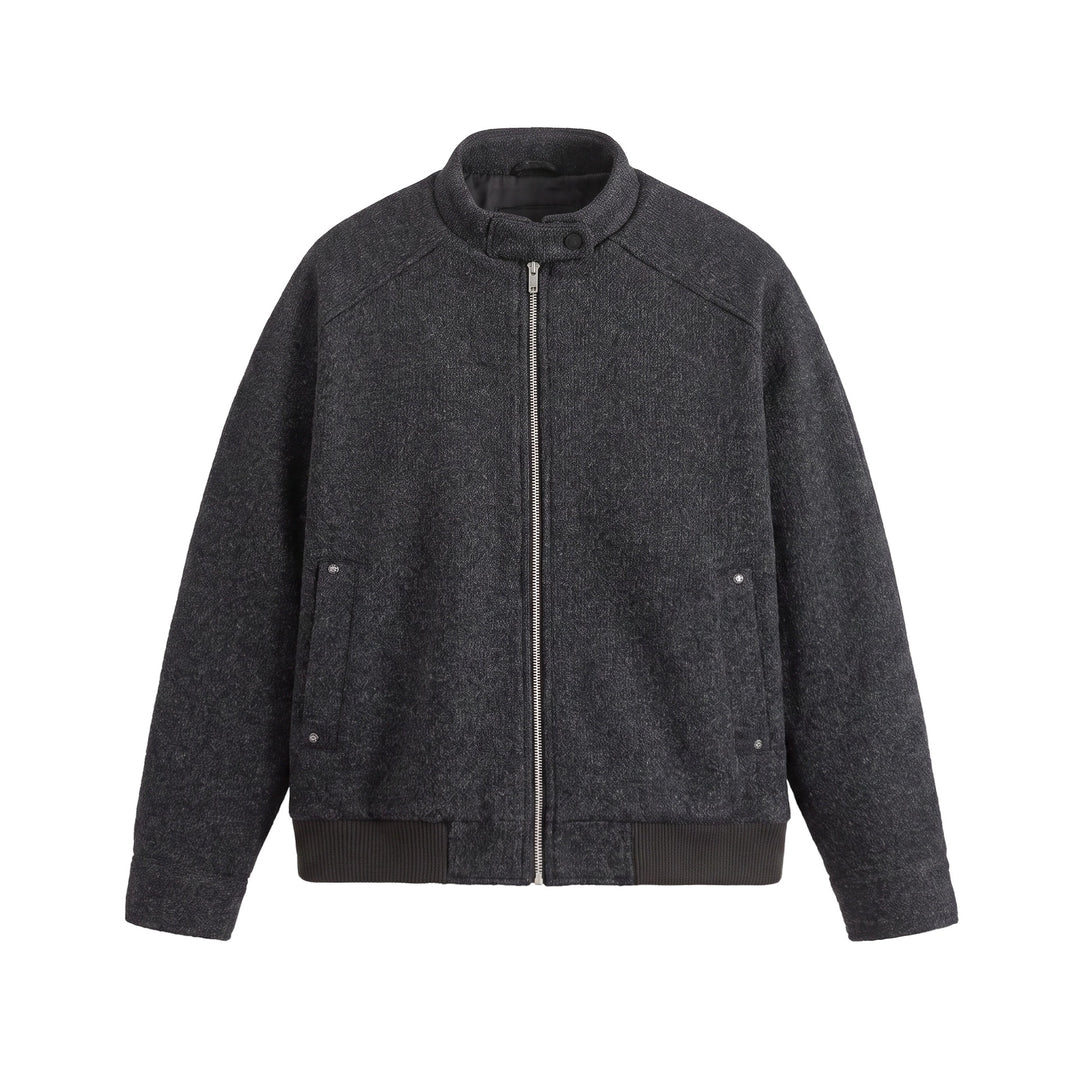 Herren Kurzboxy Wollmix-Bomber mit Stehkragen und Rippsaum Nord Taschen