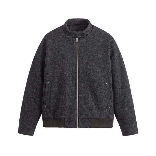 Herren Kurzboxy Wollmix-Bomber mit Stehkragen und Rippsaum Nord Taschen