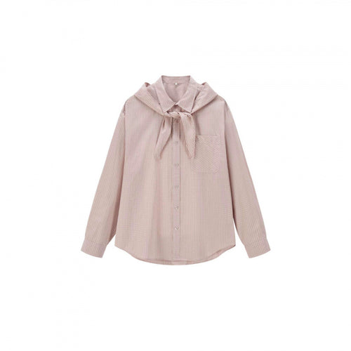 Damen Karo-Hemd mit angenähter Halstuch-Detail und legerer Oversize-Silhouette Nord Taschen