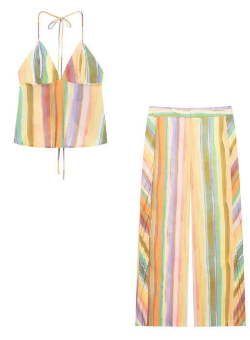 Damen Hochgeschnittene Palazzo‑Hose mit mehrfarbigem Aquarell‑Streifenmuster Nord Taschen