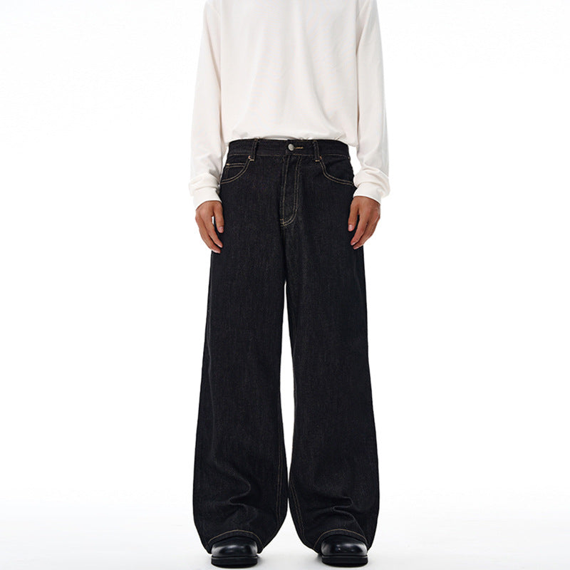 Herren Extraweite Bodenlange Palazzo-Denimhose mit hohem Bund und markanter Saumfaltung Nord Taschen