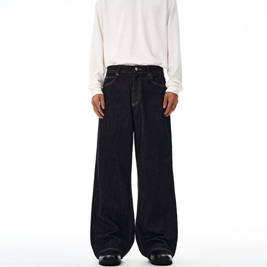 Herren Extraweite Bodenlange Palazzo-Denimhose mit hohem Bund und markanter Saumfaltung Nord Taschen